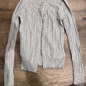 Tommy Hilfiger Gray Cardigan with Ribbed Knit Texture